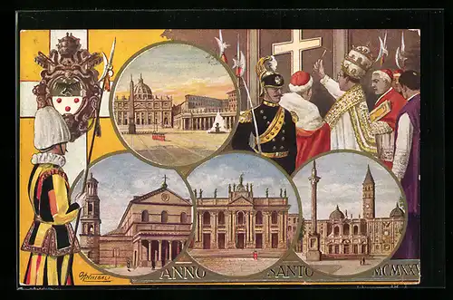 Künstler-AK Papst Pius XI. und Schweizer Garde