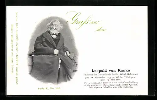 AK Berliner Geschichts-Professor Leopold von Ranke im Portrait