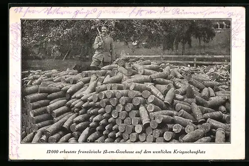 AK 12.000 erbeutete französische 12-cm-Geschosse auf dem westlichen Kriegsschauplatz