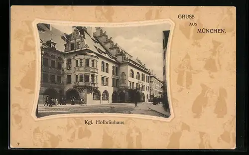 AK Münchner Hofbräuhaus, Motiv in Zierrahmen