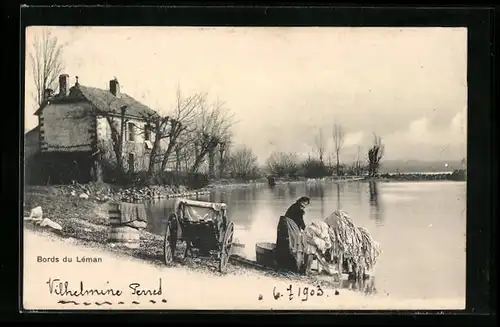 AK Bords du Léman, Waschfrauen bei der Arbeit
