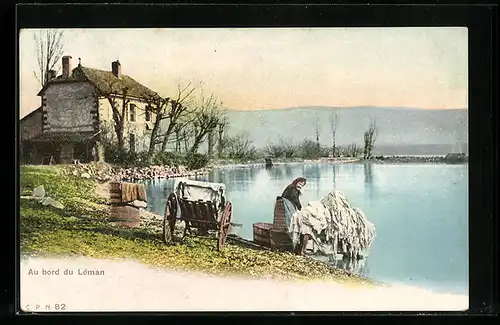 AK Waschfrau bei der Arbeit am Fluss