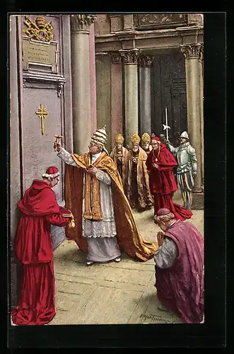 Künstler-AK Domenico Mastroianni: Papst Pius XI. an der Porta Sunta