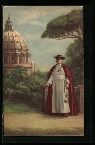 AK Papst Pius XI. vor der Kirche