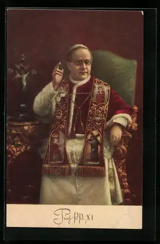 AK Portrait von Papst Pius XI. mit segnender Hand