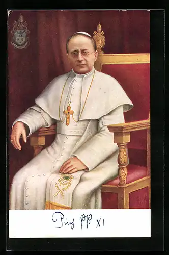 AK Papst Pius XI. im Gewand mit Kreuzkette