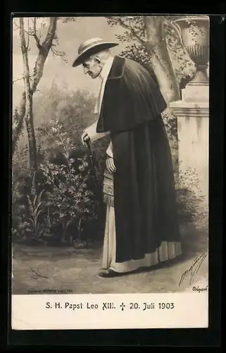 Künstler-AK Papst Leo XIII. bei einem Spaziergang