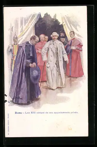 Künstler-AK Roma, Papst Leo XIII. in Begleitung von Kardinälen