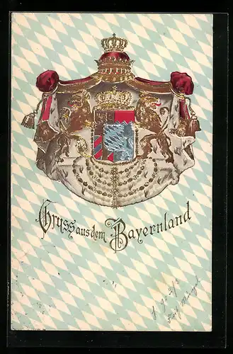 Lithographie Wappen des Königreichs Bayern