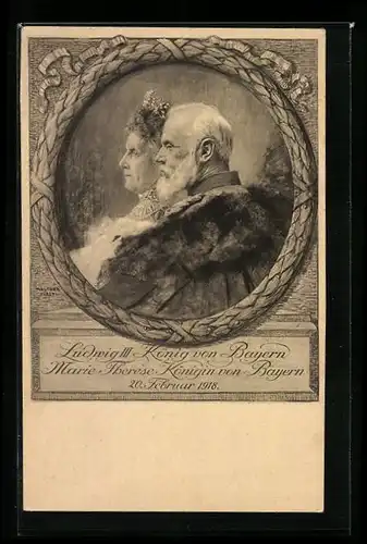 Künstler-AK König Ludwig III. und Königin Maria Therese von Bayern im Portrait