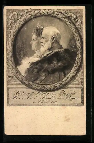 Künstler-AK König Ludwig III. und Königin Maria Therese von Bayern im Portrait
