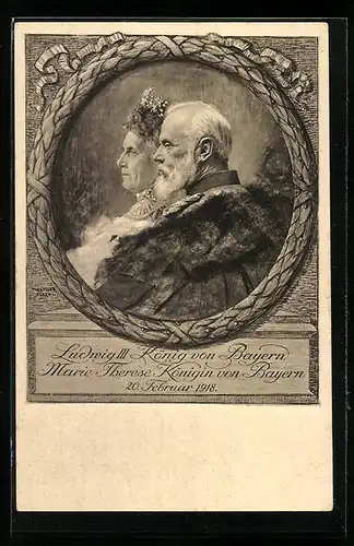 Künstler-AK König Ludwig III. und Königin Maria Therese von Bayern im Portrait