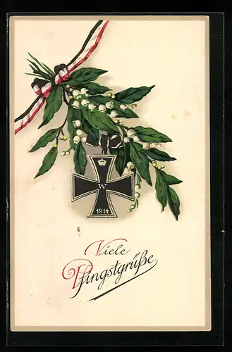 Künstler-AK Pfingstgruss, Eisernes Kreuz, Maiglöckchen