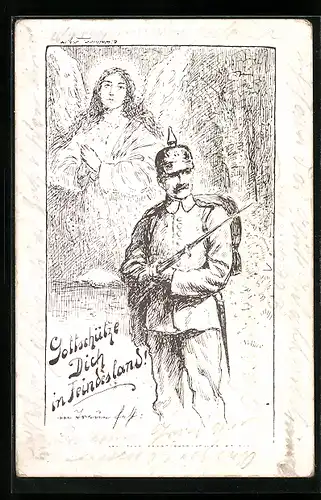 AK Soldat mit Bajonett und betendem Engel