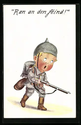 AK Ran an den Feind!, Kleiner Soldat mit Gewehr, Kinder Kriegspropaganda