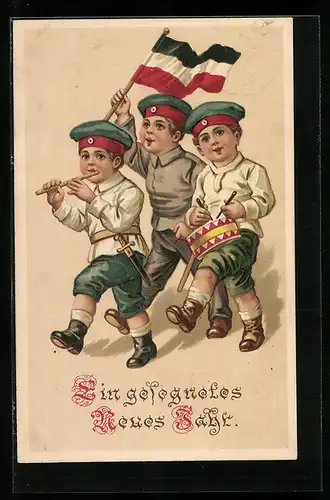 AK Kleine Soldaten mit Trommeln und Piccolo-Flöte