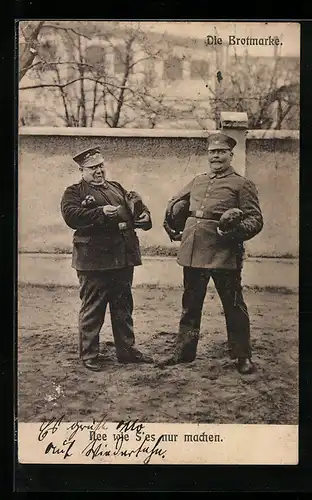 AK Die Brotmarke, Beleibte Soldaten mit Brotlaiben