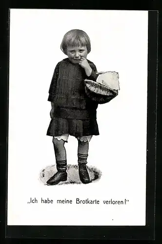 AK Weinendes Kind hat seine Brotkarte verloren, Kriegsnot
