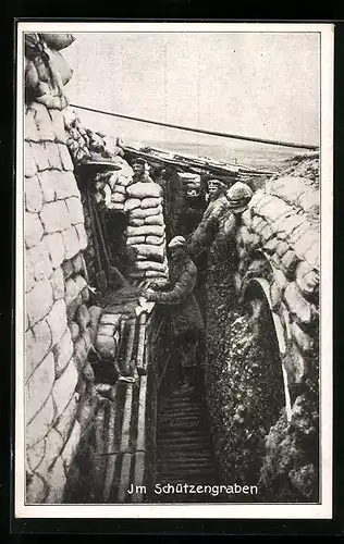 AK Libau, Deutsche Soldaten im Schützengraben, Sandsackstellung