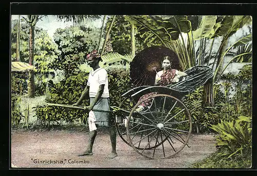 AK Colombo, Junge indische Frau in einer Rikscha