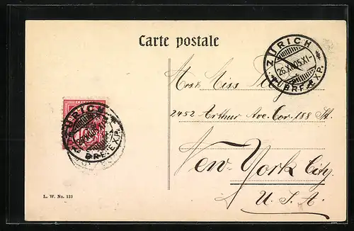 AK Zürich, Gebäudeansicht, Neujahrsgruss 1906, Passepartout