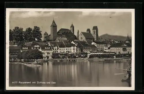AK Rapperswil, Schloss und See mit Ortsansicht