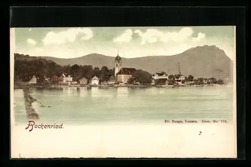 AK Beckenried, Uferpartie mit Kirche