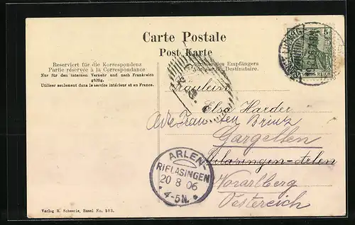 AK Basel, Totalansicht mit Kirche