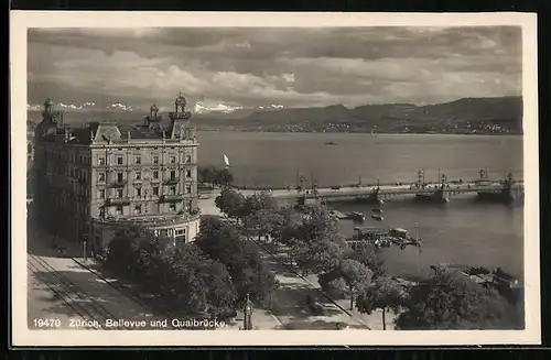AK Zürich, Bellevue und Quaibrücke