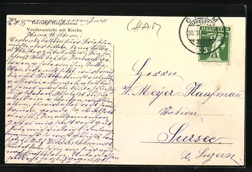 AK Cham, Institut Heiligkreuz, Vorderansicht mit Kirche