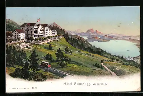 AK Zugerberg, Hotel Felsenegg mit Bahn