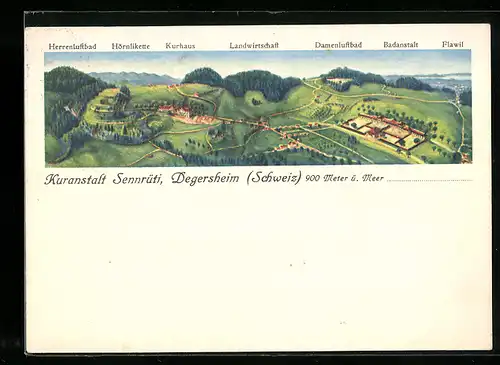 Künstler-AK Degersheim, Kuranstalt Sennrüti, Panorama
