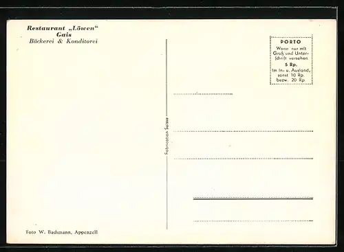 AK Gais, Restaurant Löwen, Innenansicht