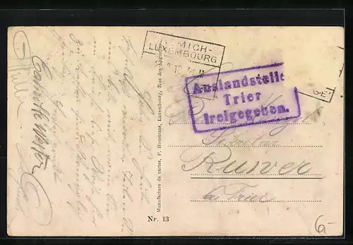 AK Remich, Moselpartie mit Brücke