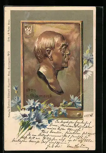 Lithographie Bildnis von Otto v. Bismarck