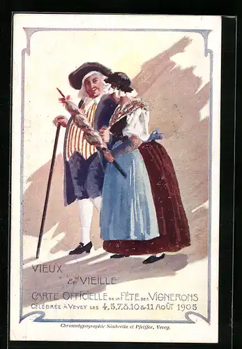 Künstler-AK Vevey, Vieux & Vieille, Fete des Vignerons 1905
