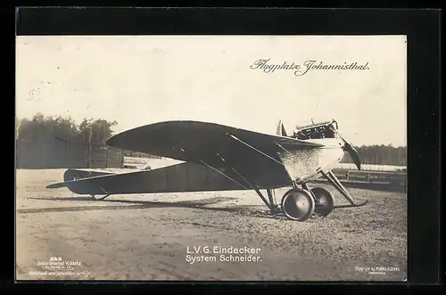 Foto-AK Sanke Nr. 243: Berlin-Johannisthal, LVG Eindecker, System Schneider, Flugzeug
