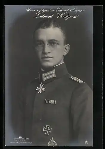 Foto-AK Sanke Nr. 391: Kampf-Flieger Leutnant Wintgens - Portrait in Uniform mit Eisernem Kreuz