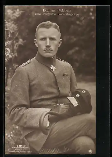 Foto-AK Sanke Nr. 649: Unser erfolgreicher Kampfflieger Leutnant Nielebock, Pour le Mérite