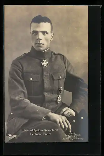 Foto-AK Sanke Nr. 627: Leutnant Pütter in Uniform mit Orden