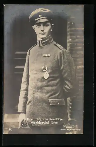 Foto-AK Sanke Nr. 591: Vizefeldwebel Jörke in Uniform mit Orden