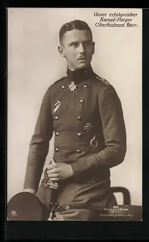 Foto-AK Sanke Nr. 425: Unser erfolgreicher Kampfflieger Overleutnant Berr, Pour le Mérite