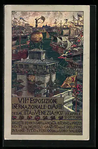 AK Venezia, VII. Esposizione Internazionale d`Arte 1907, Ausblick auf das Ausstellungsgelände