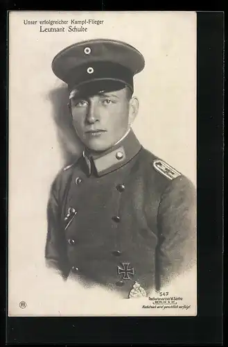 Foto-AK Sanke Nr. 547: Leutnant Schulte mit Schirmkappe