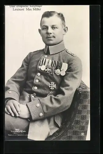 Foto-AK Sanke Nr. 552: Leutnant Max Müller in Uniform mit Orden