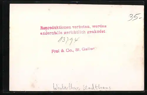 Fotografie Frei & Co., St. Gallen, Ansicht Winterthur, Partie am Stadthaus