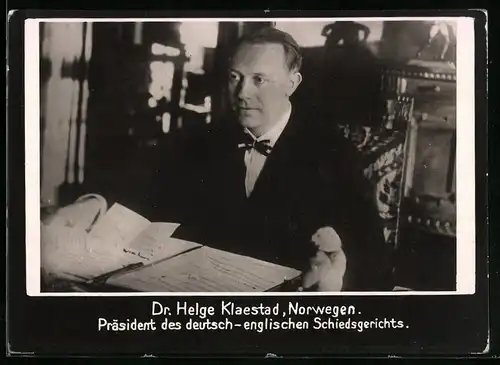 Fotografie Portrait Dr. Helge Klaestad, Norwegischer Präsident des deutsch englischen Schiedsgerichts
