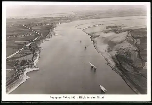 Fotografie Zeppelin-Weltfahrt, Ansicht Ägypten, Niltal von einem Zeppelin Luftschiff gesehen 1931