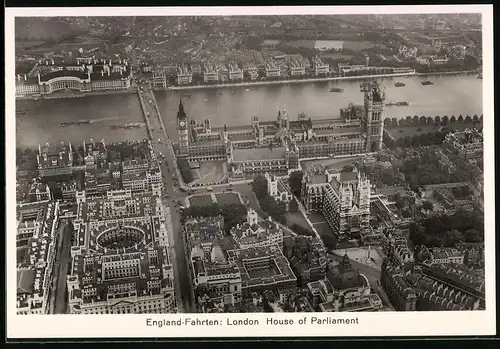 Fotografie Zeppelin-Weltfahrt, Ansicht London, House of Parliament aus einem Zeppelin-Luftschiff gesehen