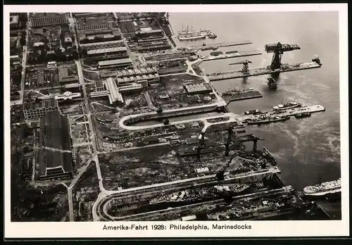 Fotografie Zeppelin-Weltfahrt, Ansicht Philadelphia, Marine-Docks von eine Zeppelin-Luftschiff gesehen